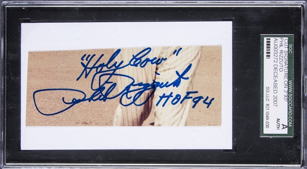 Phil Rizzuto HOF "Holy Cow" Cut Signature on 3"x5" Photograph (SGC)